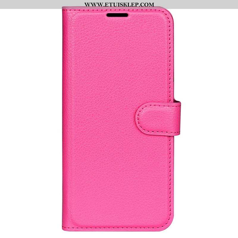 Etui Folio do iPhone 15 Pro Klasyczna Sztuczna Skóra Litchi